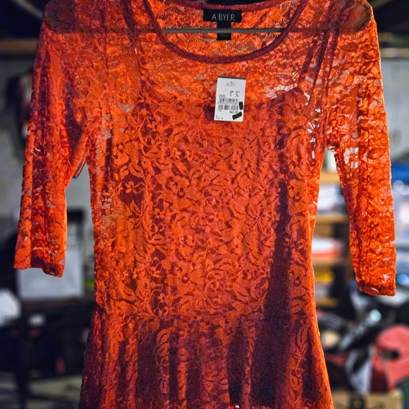 Orange through Blouse with a Built-in Tank Top - Picture 2 of 5